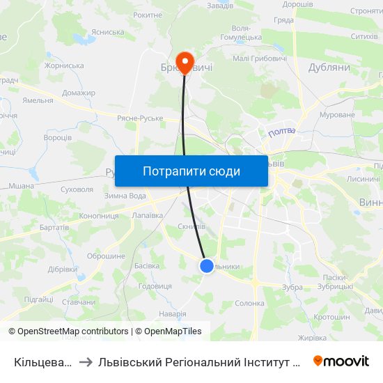 Кільцева Дорога to Львівський Регіональний Інститут Державного Управління map