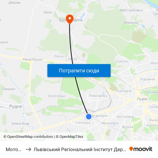 Мотозавод to Львівський Регіональний Інститут Державного Управління map