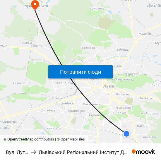 Вул. Луганська to Львівський Регіональний Інститут Державного Управління map