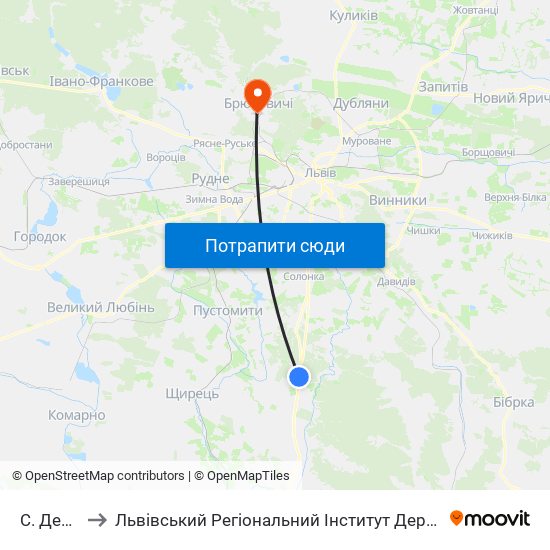 С. Деревач to Львівський Регіональний Інститут Державного Управління map