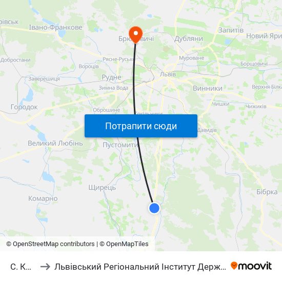 С. Красів to Львівський Регіональний Інститут Державного Управління map