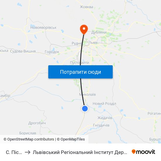 С. Пісочна to Львівський Регіональний Інститут Державного Управління map