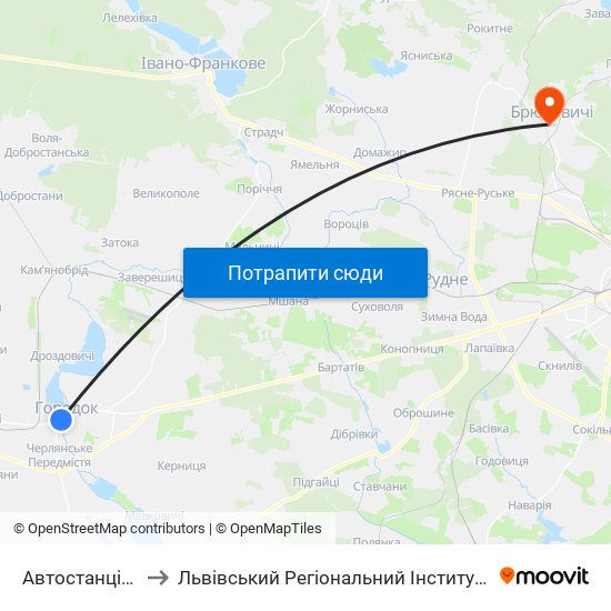 Автостанція "Городок" to Львівський Регіональний Інститут Державного Управління map