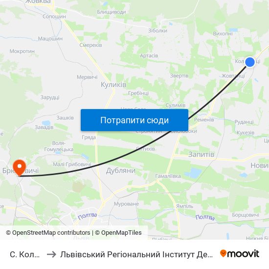 С. Колоденці to Львівський Регіональний Інститут Державного Управління map