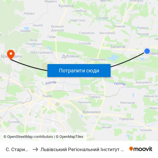 С. Старий Яричів to Львівський Регіональний Інститут Державного Управління map