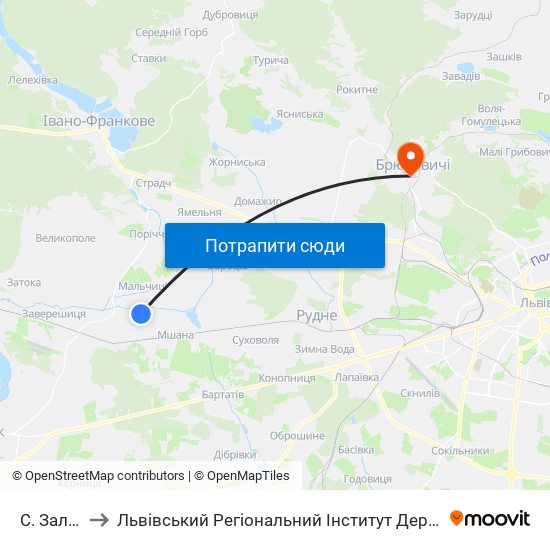 С. Залужжя to Львівський Регіональний Інститут Державного Управління map