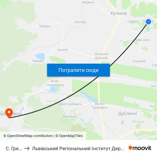С. Гребінці to Львівський Регіональний Інститут Державного Управління map