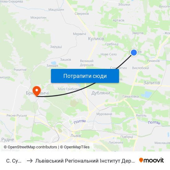 С. Сулимів to Львівський Регіональний Інститут Державного Управління map