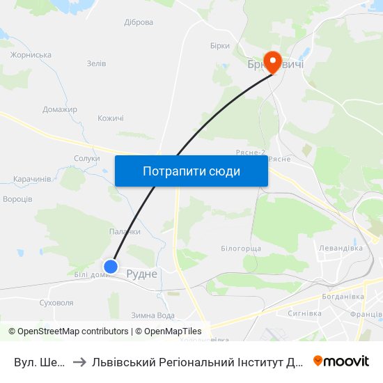 Вул. Шевченка to Львівський Регіональний Інститут Державного Управління map