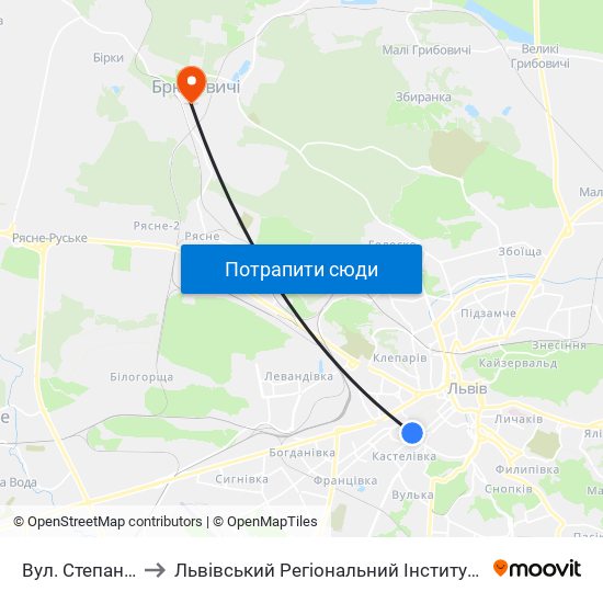 Вул. Степана Бандери to Львівський Регіональний Інститут Державного Управління map