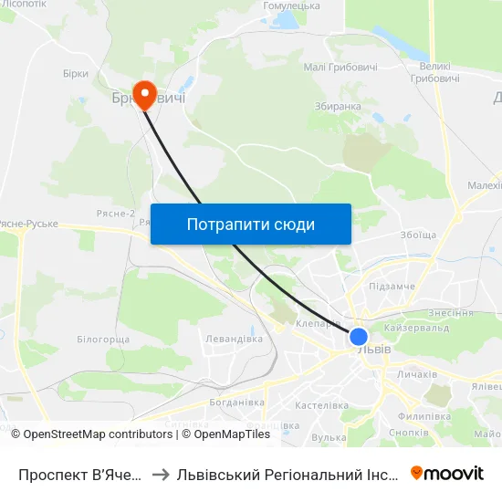 Проспект В’Ячеслава Чорновола to Львівський Регіональний Інститут Державного Управління map