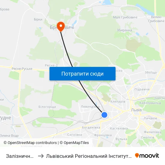 Залізничний Вокзал to Львівський Регіональний Інститут Державного Управління map