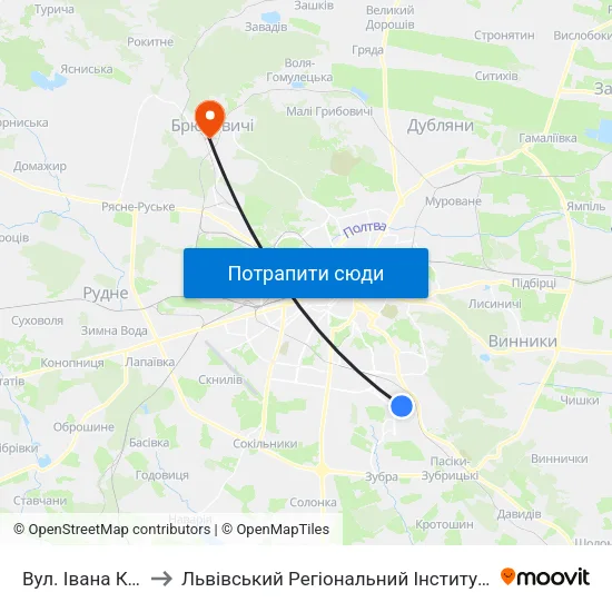 Вул. Івана Кавалерідзе to Львівський Регіональний Інститут Державного Управління map
