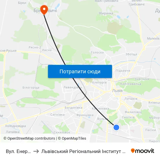 Вул. Енергетична to Львівський Регіональний Інститут Державного Управління map