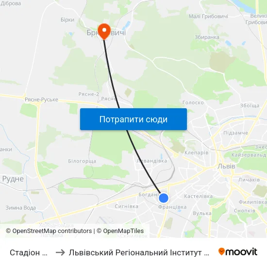 Стадіон Сільмаш to Львівський Регіональний Інститут Державного Управління map