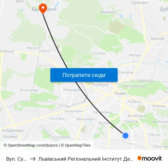 Вул. Сумська to Львівський Регіональний Інститут Державного Управління map