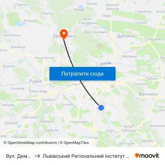 Вул. Демнянська to Львівський Регіональний Інститут Державного Управління map