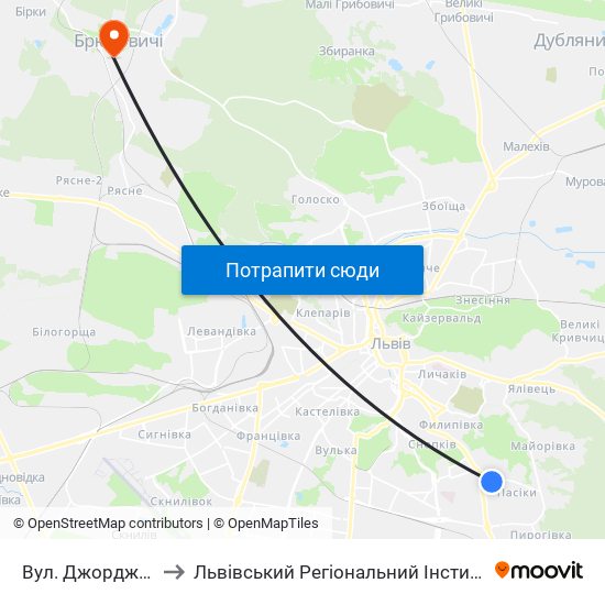 Вул. Джорджа Вашингтона to Львівський Регіональний Інститут Державного Управління map