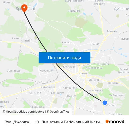 Вул. Джорджа Вашингтона to Львівський Регіональний Інститут Державного Управління map