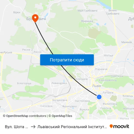 Вул. Шота Руставелі to Львівський Регіональний Інститут Державного Управління map