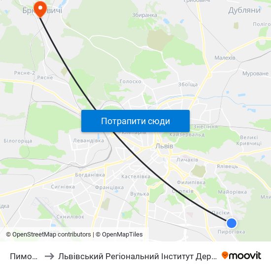 Пимоненка to Львівський Регіональний Інститут Державного Управління map