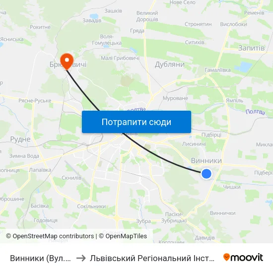 Винники (Вул. Івана Франка) to Львівський Регіональний Інститут Державного Управління map