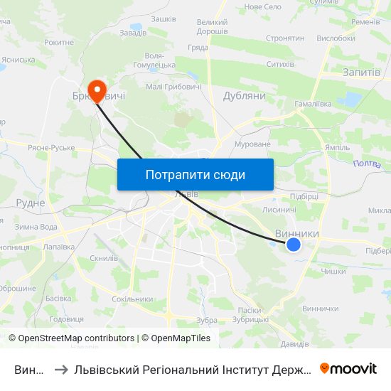 Винники to Львівський Регіональний Інститут Державного Управління map