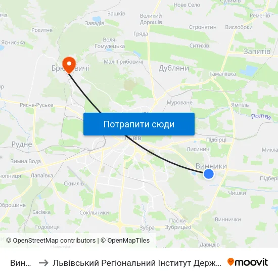 Винники to Львівський Регіональний Інститут Державного Управління map