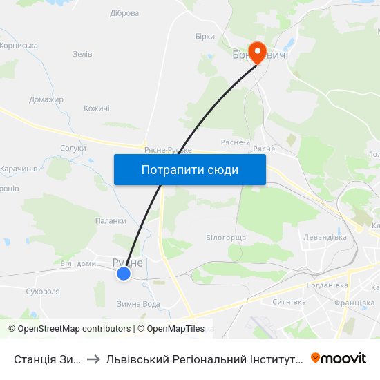 Станція Зимна Вода to Львівський Регіональний Інститут Державного Управління map