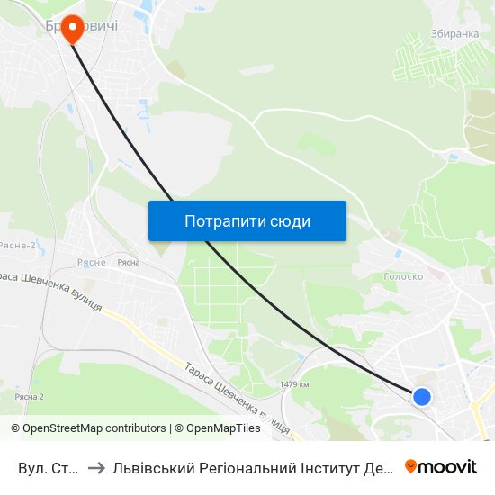 Вул. Струмок to Львівський Регіональний Інститут Державного Управління map