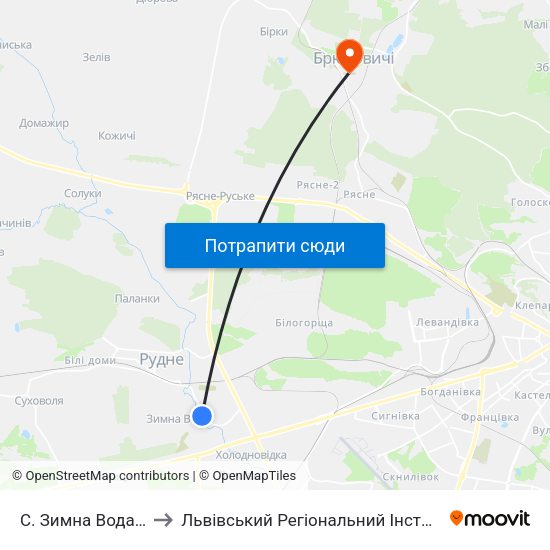 С. Зимна Вода (Вул. Західна) to Львівський Регіональний Інститут Державного Управління map