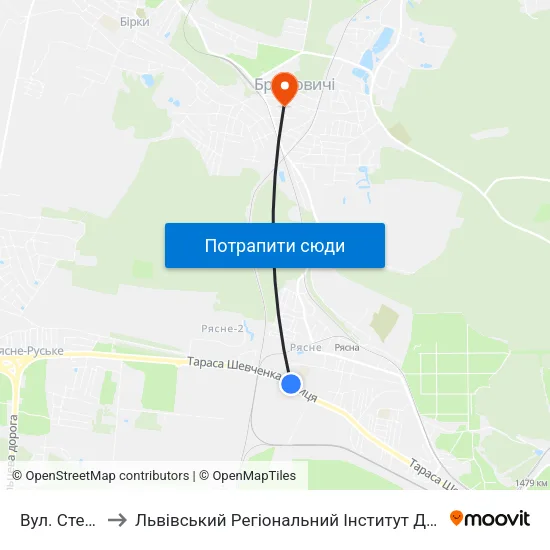 Вул. Стельмаха to Львівський Регіональний Інститут Державного Управління map
