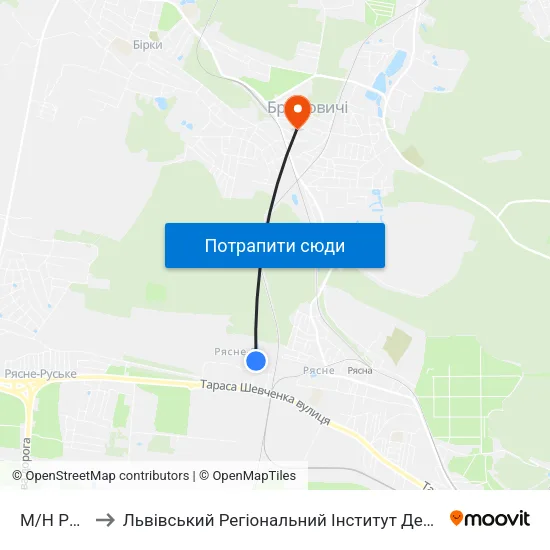 М/Н Рясне-2 to Львівський Регіональний Інститут Державного Управління map