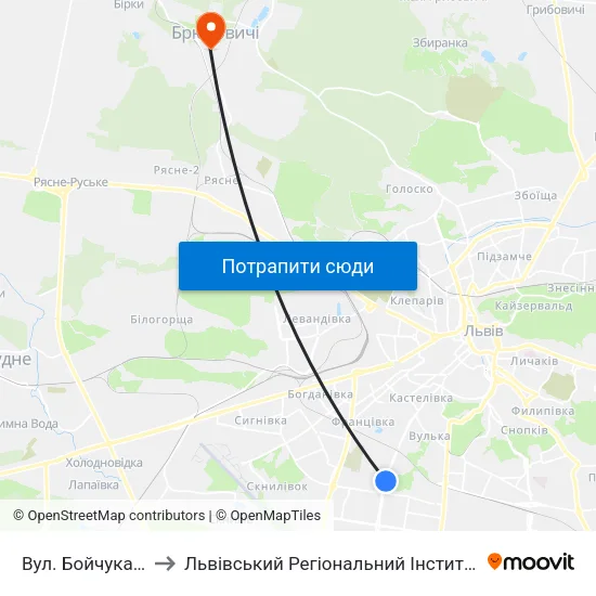 Вул. Бойчука (Кіноцентр) to Львівський Регіональний Інститут Державного Управління map