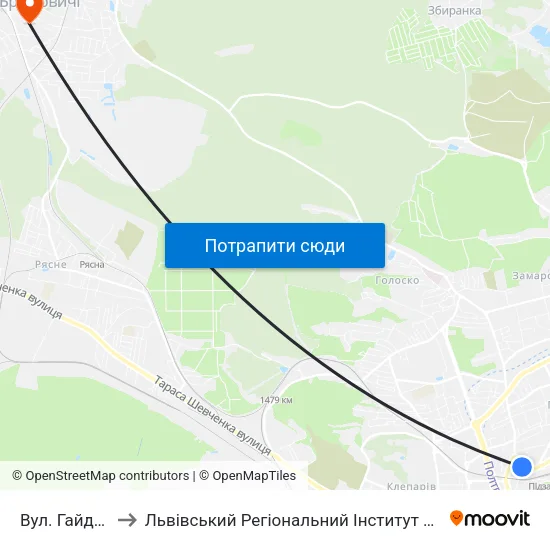 Вул. Гайдамацька to Львівський Регіональний Інститут Державного Управління map