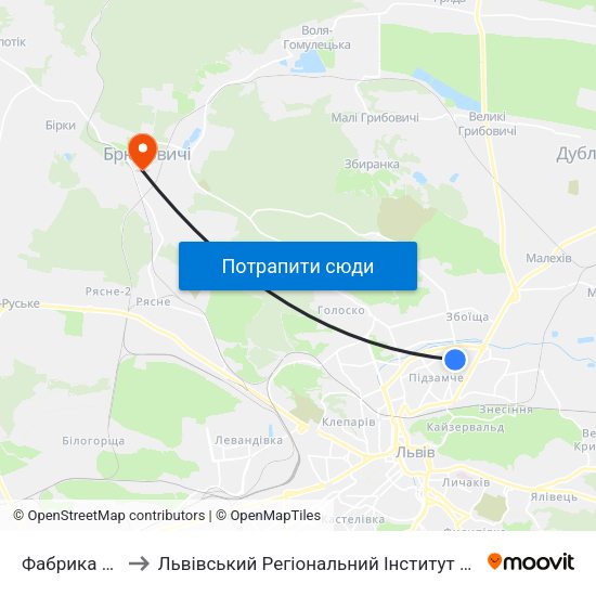 Фабрика Світанок to Львівський Регіональний Інститут Державного Управління map