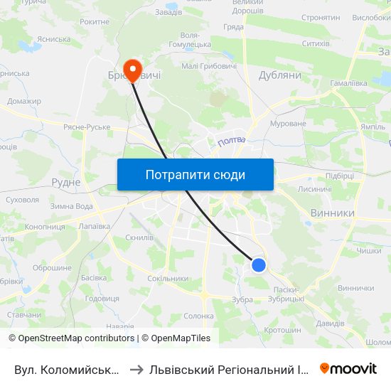 Вул. Коломийська - Вул. Трильовського to Львівський Регіональний Інститут Державного Управління map