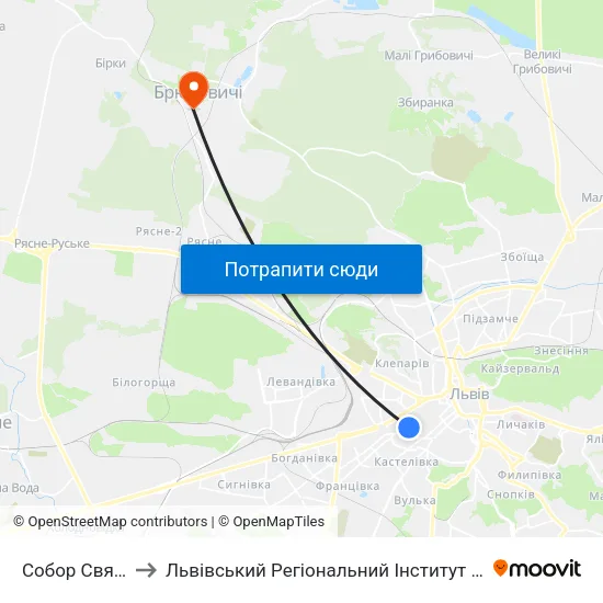 Собор Святого Юра to Львівський Регіональний Інститут Державного Управління map