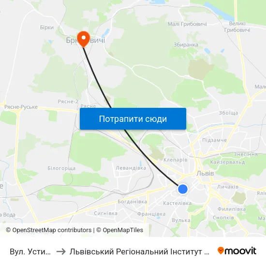 Вул. Устияновича to Львівський Регіональний Інститут Державного Управління map