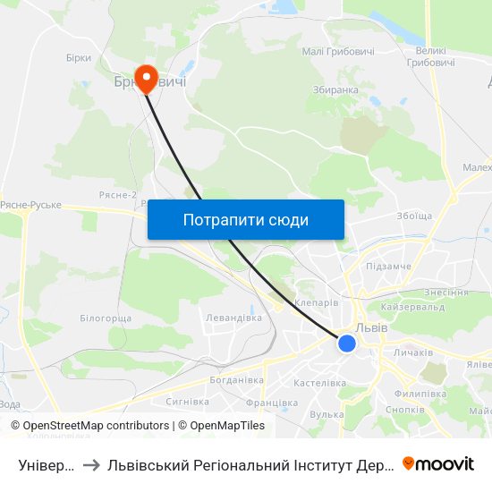 Університет to Львівський Регіональний Інститут Державного Управління map