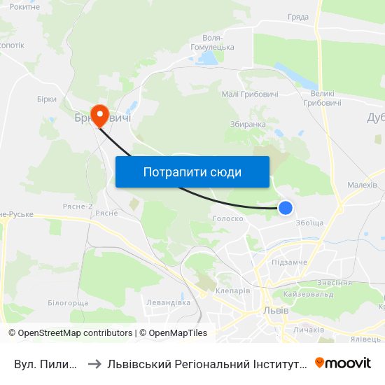Вул. Пилипа Орлика to Львівський Регіональний Інститут Державного Управління map