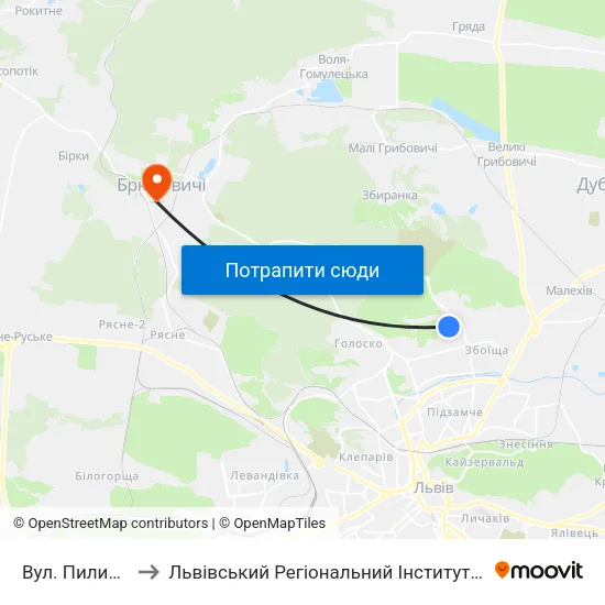 Вул. Пилипа Орлика to Львівський Регіональний Інститут Державного Управління map