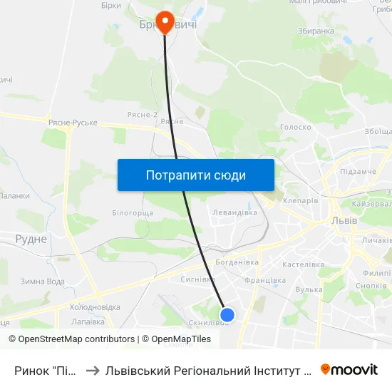 Ринок "Південний" to Львівський Регіональний Інститут Державного Управління map
