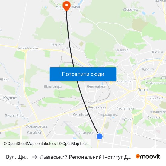 Вул. Щирецька to Львівський Регіональний Інститут Державного Управління map