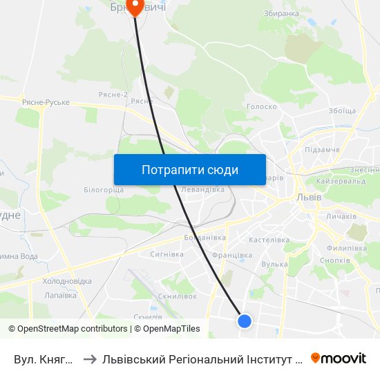 Вул. Княгині Ольги to Львівський Регіональний Інститут Державного Управління map