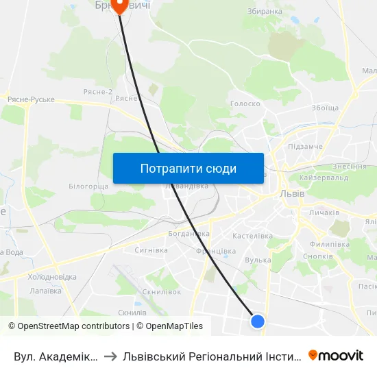 Вул. Академіка Підстригача to Львівський Регіональний Інститут Державного Управління map