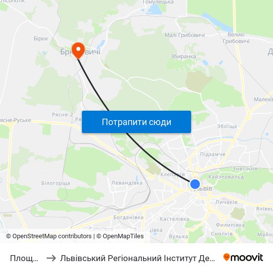 Площа Різні to Львівський Регіональний Інститут Державного Управління map