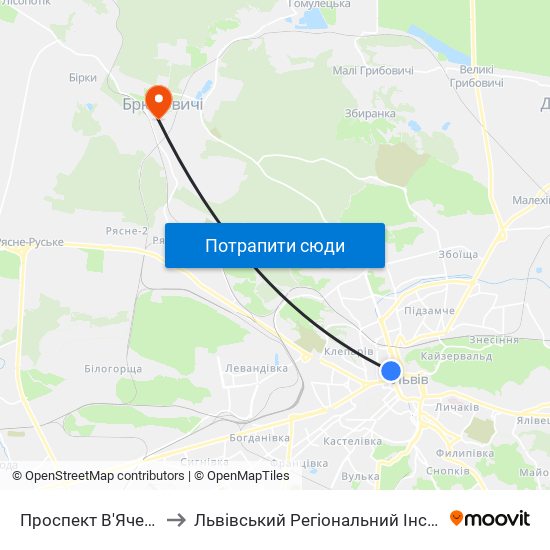 Проспект В'Ячеслава Чорновола to Львівський Регіональний Інститут Державного Управління map