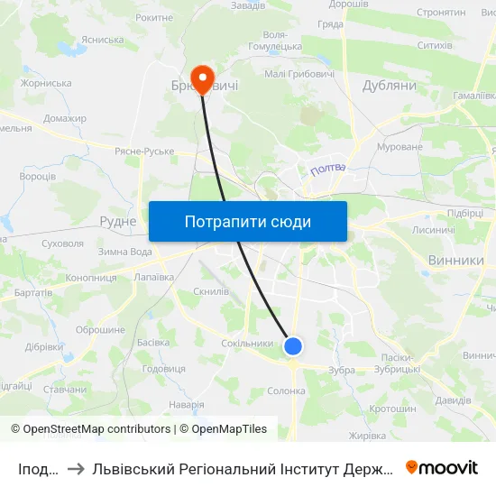 Іподром to Львівський Регіональний Інститут Державного Управління map
