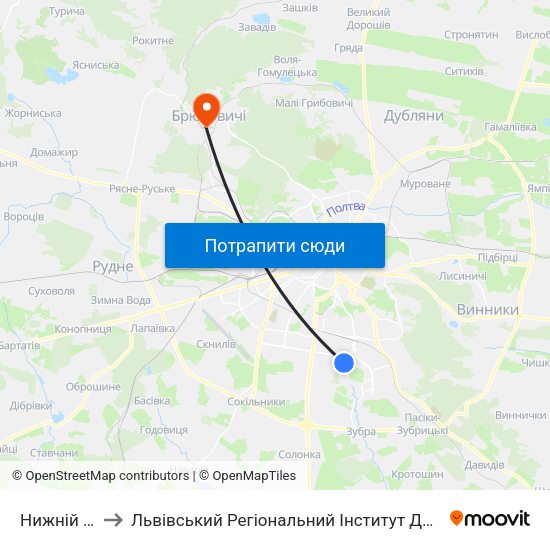 Нижній Шувар to Львівський Регіональний Інститут Державного Управління map